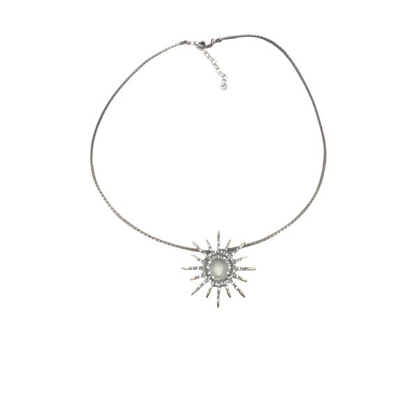 Silver Sunburst Necklace 925 FAS With Rhinestones Pendant Dainty Chain Adjustabl - Picture 2 of 7